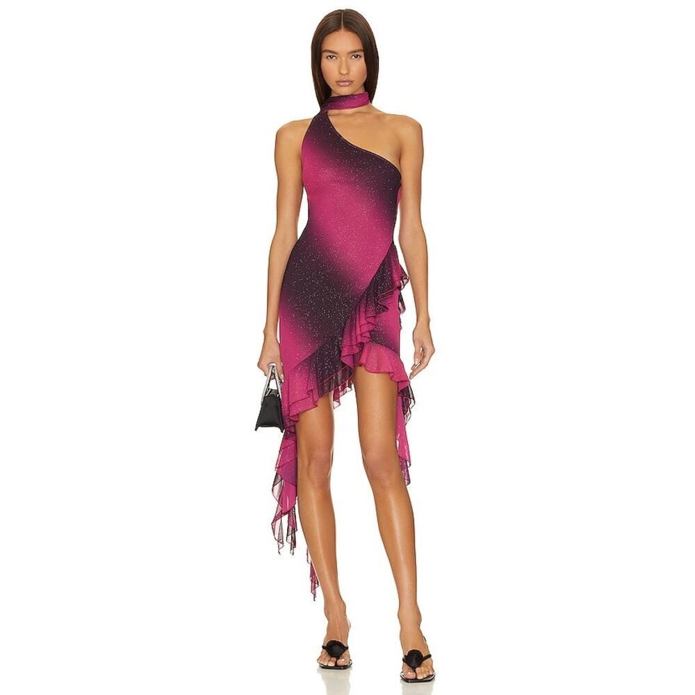 Nana Jacqueline Women's One-shoulder Holly Mini Dress Gradient Size XL NWT